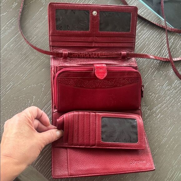 Brighton Red Leather Croc Heart Accent Stitched Crossbody Bag Wallet Organizer - Picture 12 of 16